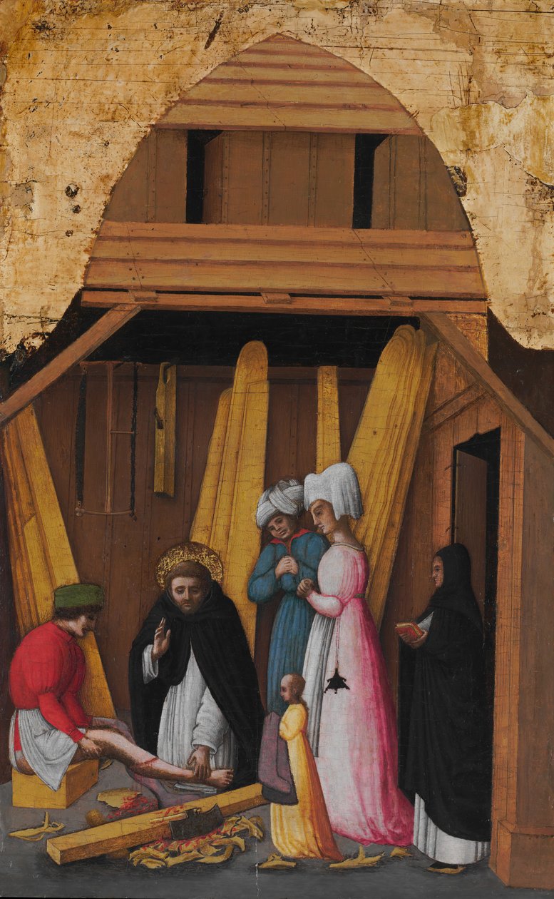 Saint Peter Martyr helbreder benet til en ung mann, ca. 1450. av Antonio Vivarini