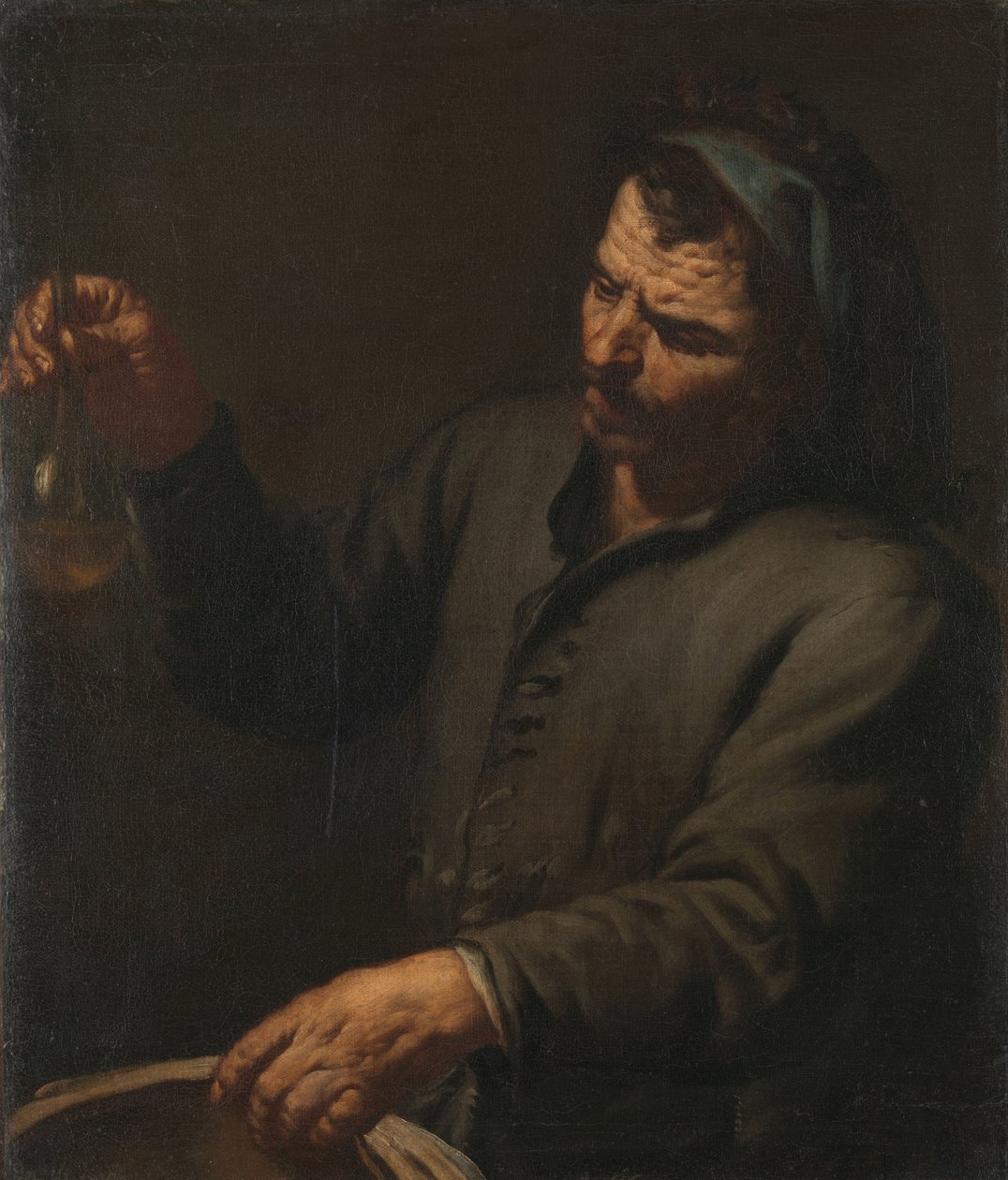 Mann med urinflaske i hånden av Antonio Zanchi (attributed to)