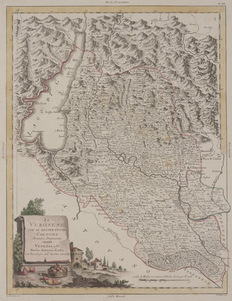 Regionen Verona med distriktet Cologna, 1783 av Antonio Zatta