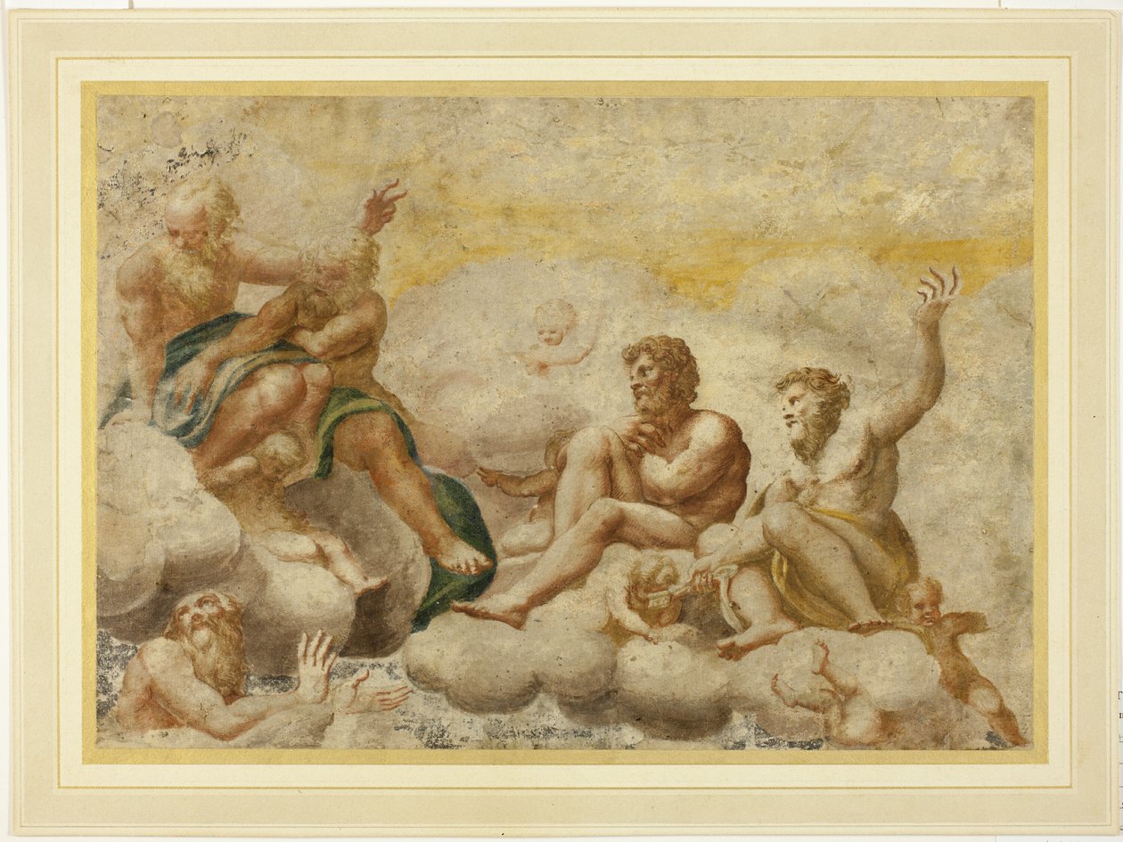 Sankt Peter og andre sittende apostler, med Sankt Johannes evangelisten nedenfor av Antonio da Correggio