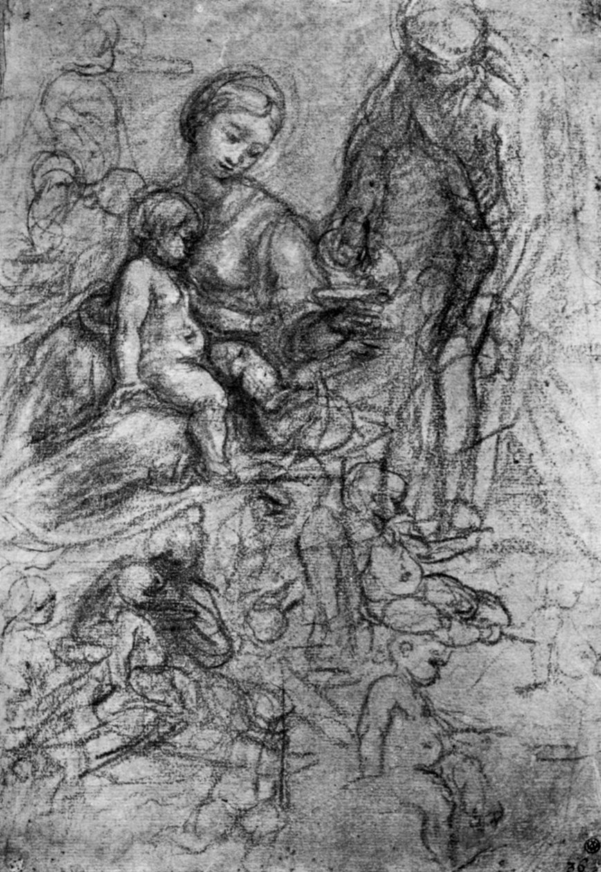 Skisser for en hellig familie, av Allegri Da Correggio, 1913. av Antonio da Correggio