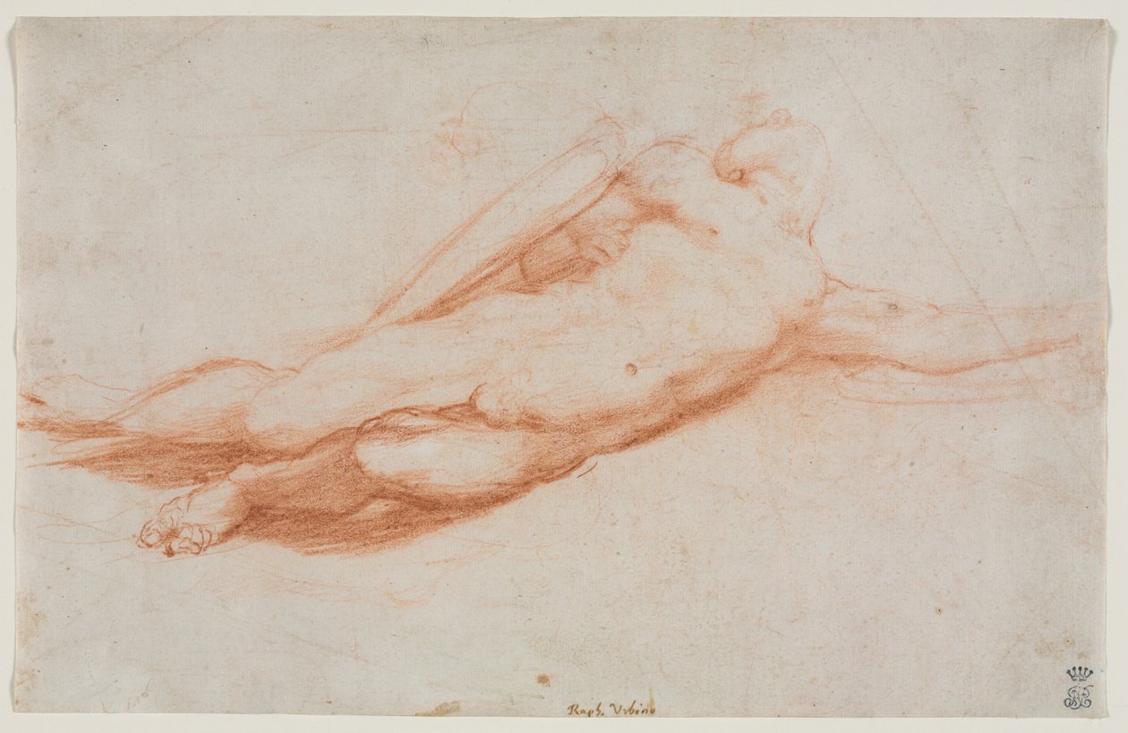 Studie av en fallen soldat, muligens omvendelsen av Saul recto..., ca. 1525. av Antonio da Correggio