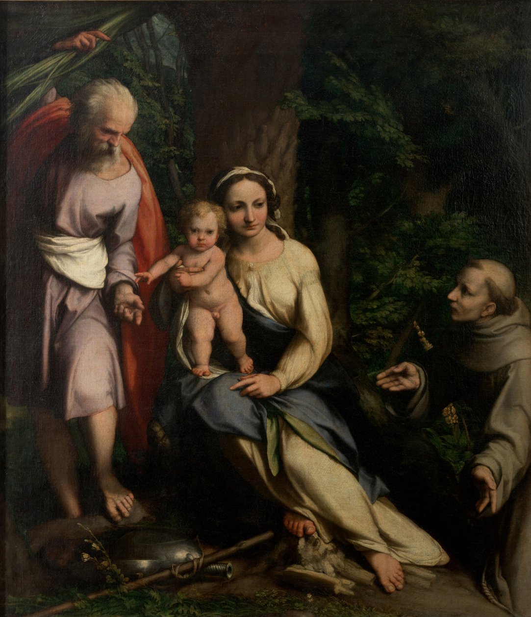 Resten på flukten til Egypt med den hellige Frans av Assisi, ca. 1520. av Antonio da Correggio