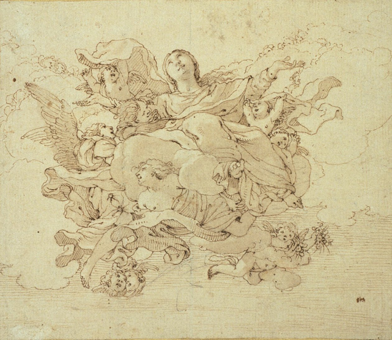 Virgin in Clouds, støttet av engler av Antonio da Correggio