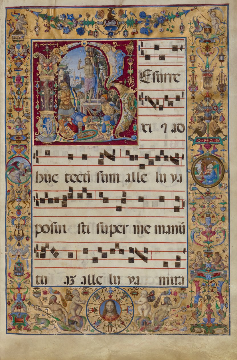 Den gradvise. Initial R: The Resurrection, ca. 1500 (tempera, bladgull og blekk på pergament) av Antonio da Monza