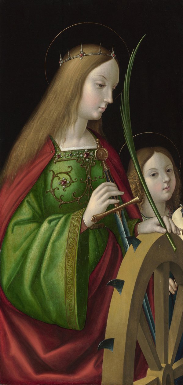 ""Saint Catherine of Alexandria"" (død rundt 307) Maleri av Antonio Solario (aktiv rundt 1502-1518), olje på tre, 84 x 40 cm av Antonio da Solario