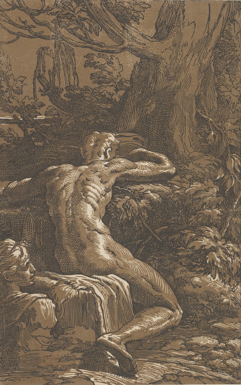 Mann sittende sett bakfra Narcissus, ca. 1527-30. av Antonio da Trento