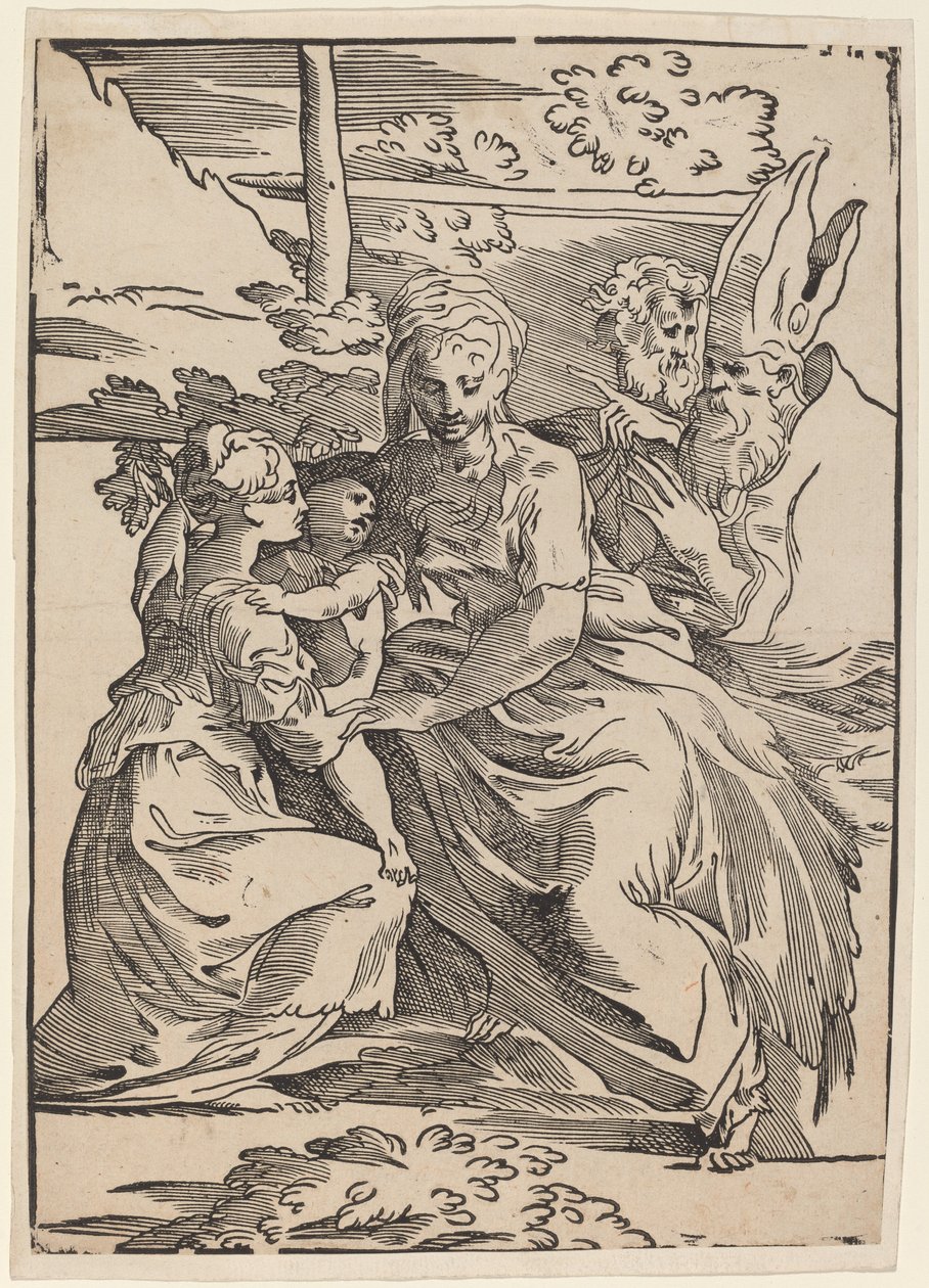 Den hellige familie med to hellige av Antonio da Trento after Parmigianino