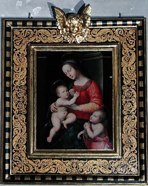 Madonna og barn med døperen Johannes (olje på panel) av Antonio del Ceraiolo