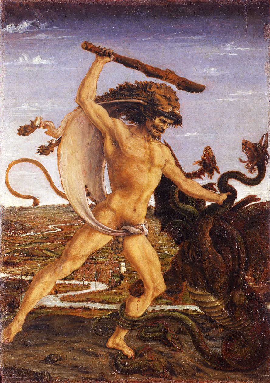 Hercules and the Hydra og Hercules and Antaeus av Antonio del Pollaiolo