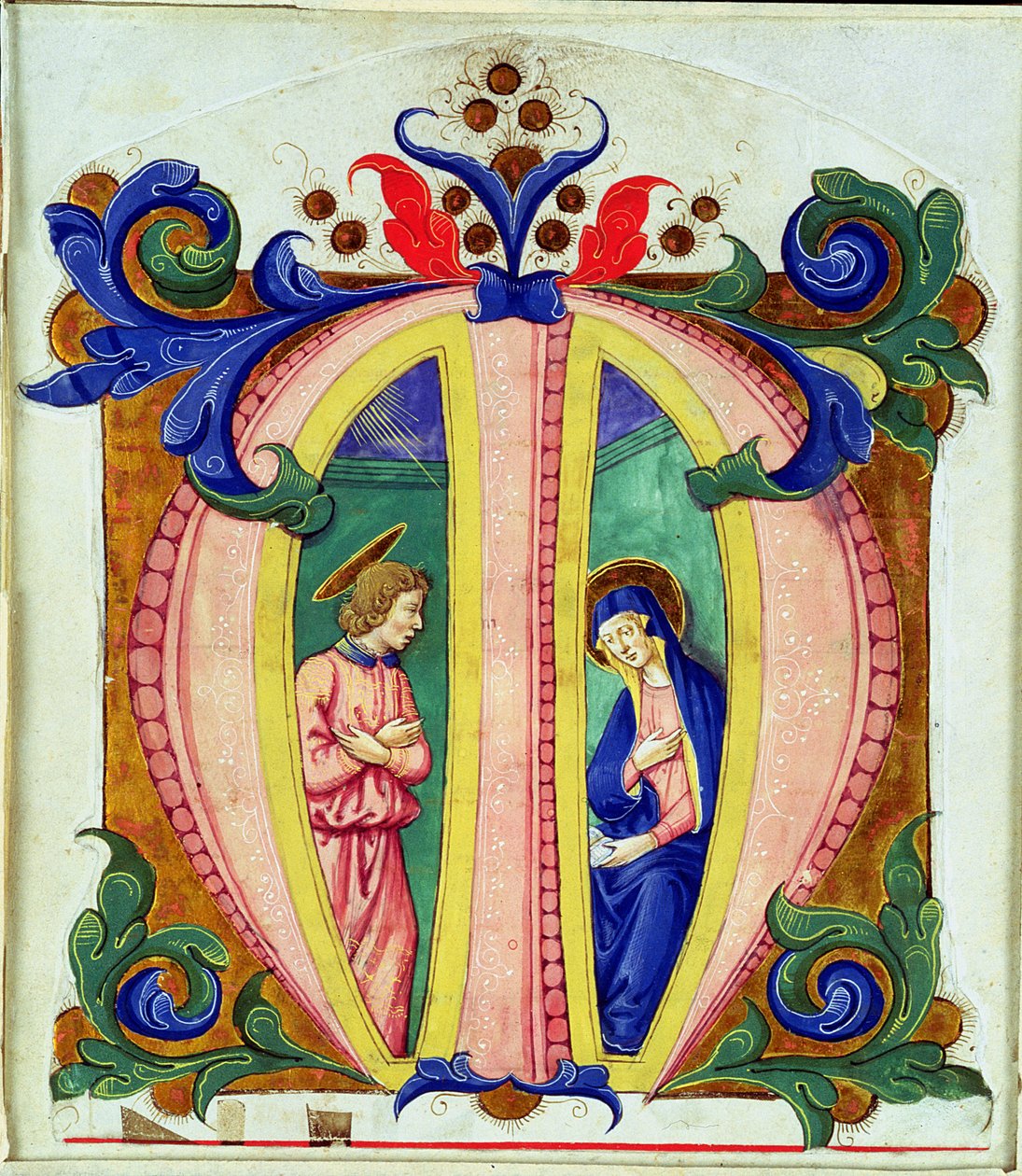 Historikert initial M som viser kunngjøringen av Antonio di Niccolo di Lorenzo