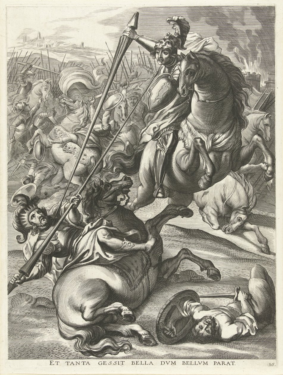 Akilles beseirer Telephos; Ferdinands inntreden i Gent i 1635 Et tanta gessit bella dvm bellvm parat (tittel på objekt) av Antony van der Does