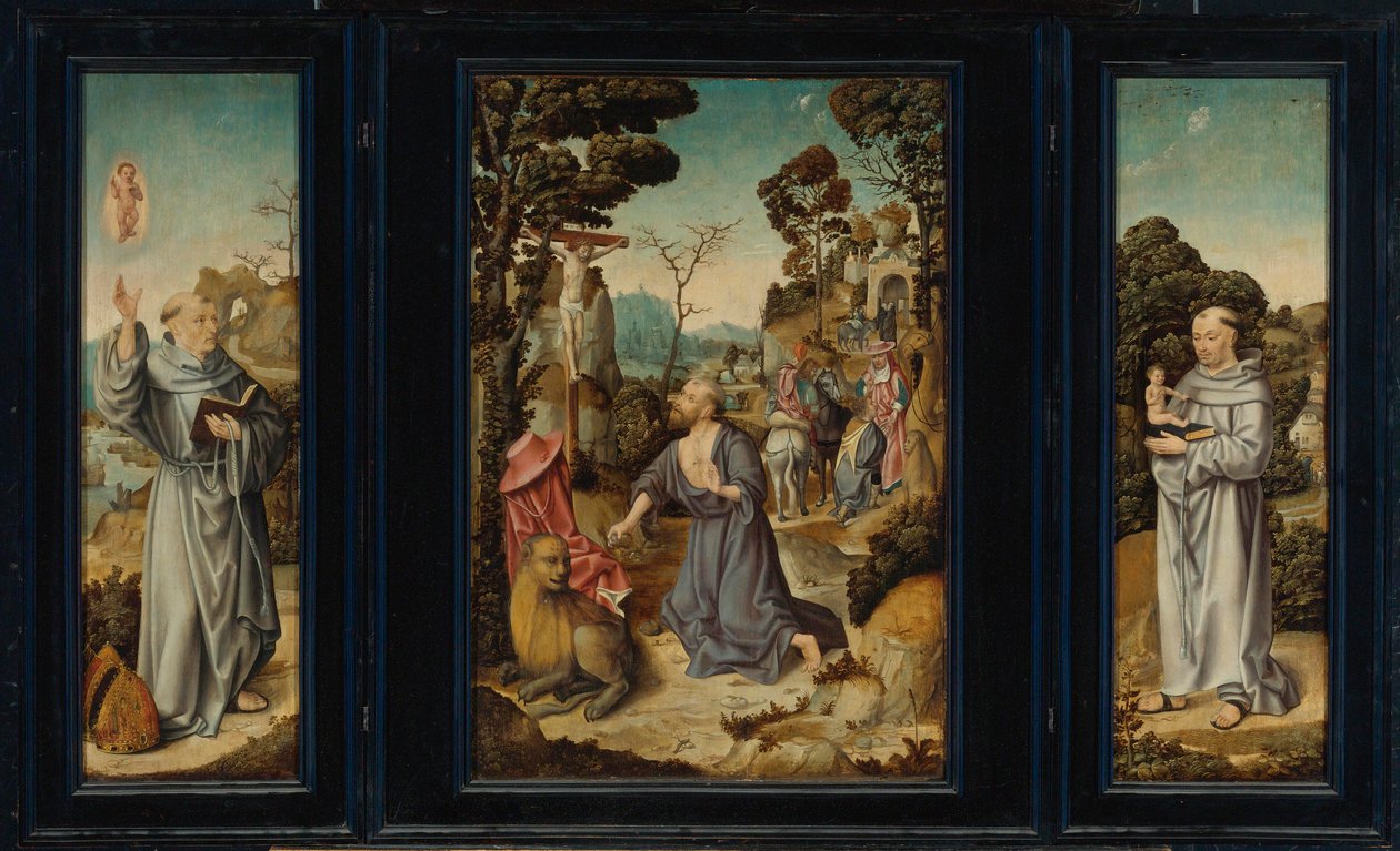 A Triptych: Scener fra livet til st. Jerom, St. Antonius av Padua, St. Bernard av Clairvaux av Antwerp School c. 1525 3