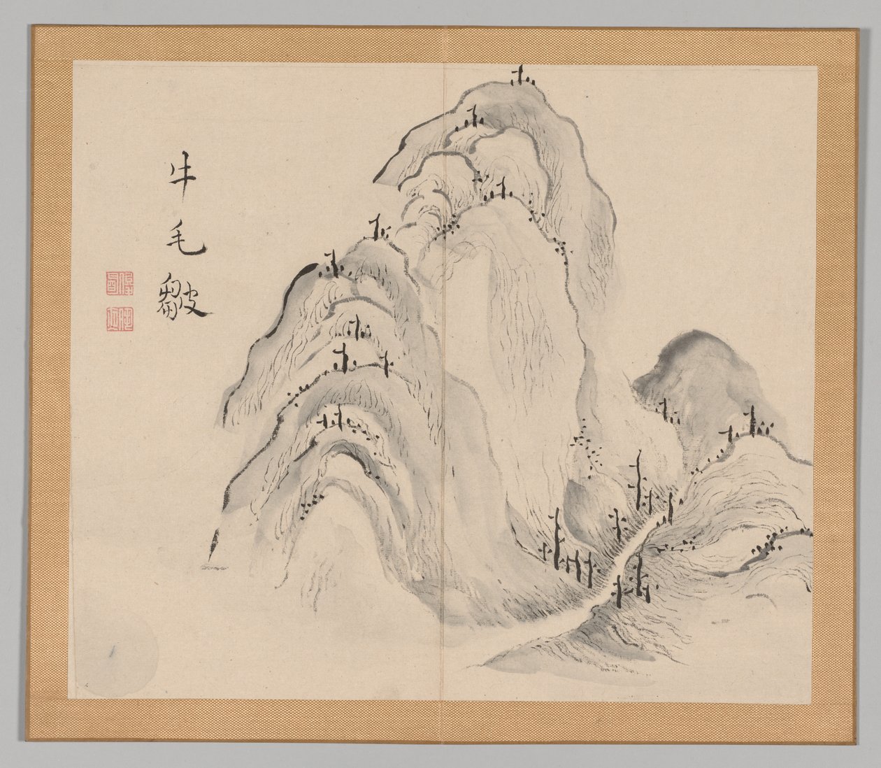 Dobbeltalbum med landskapsstudier etter Ikeno Taiga, bind 1 blad 15, 1700-tallet. av Aoki Shukuya