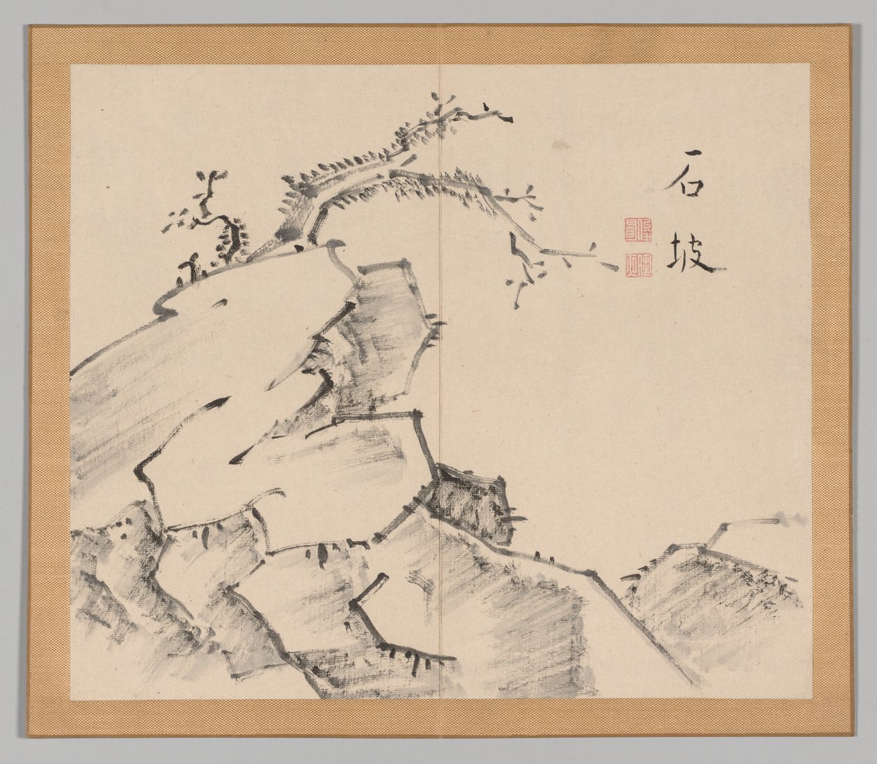 Dobbeltalbum med landskapsstudier etter Ikeno Taiga, bind 1 blad 20, 1700-tallet. av Aoki Shukuya