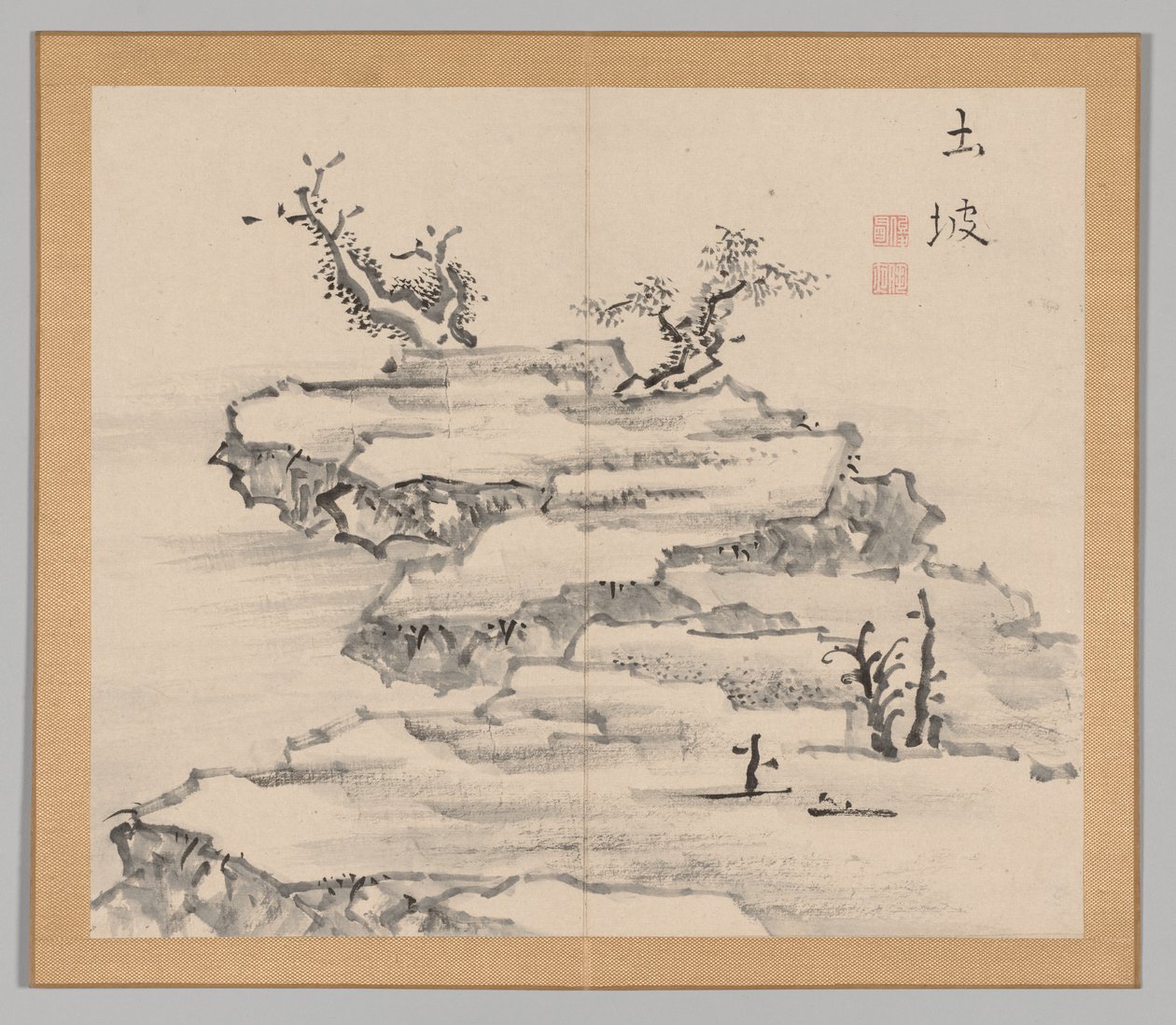 Dobbeltalbum med landskapsstudier etter Ikeno Taiga, bind 1 blad 21, 1700-tallet. av Aoki Shukuya