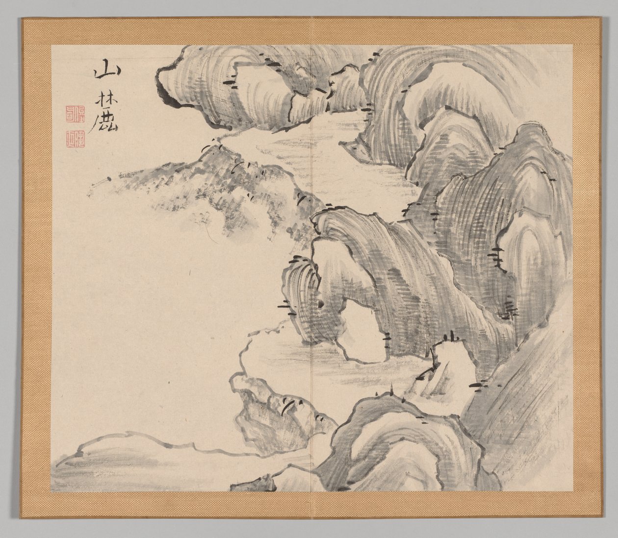 Dobbeltalbum med landskapsstudier etter Ikeno Taiga, bind 1 blad 28, 1700-tallet. av Aoki Shukuya