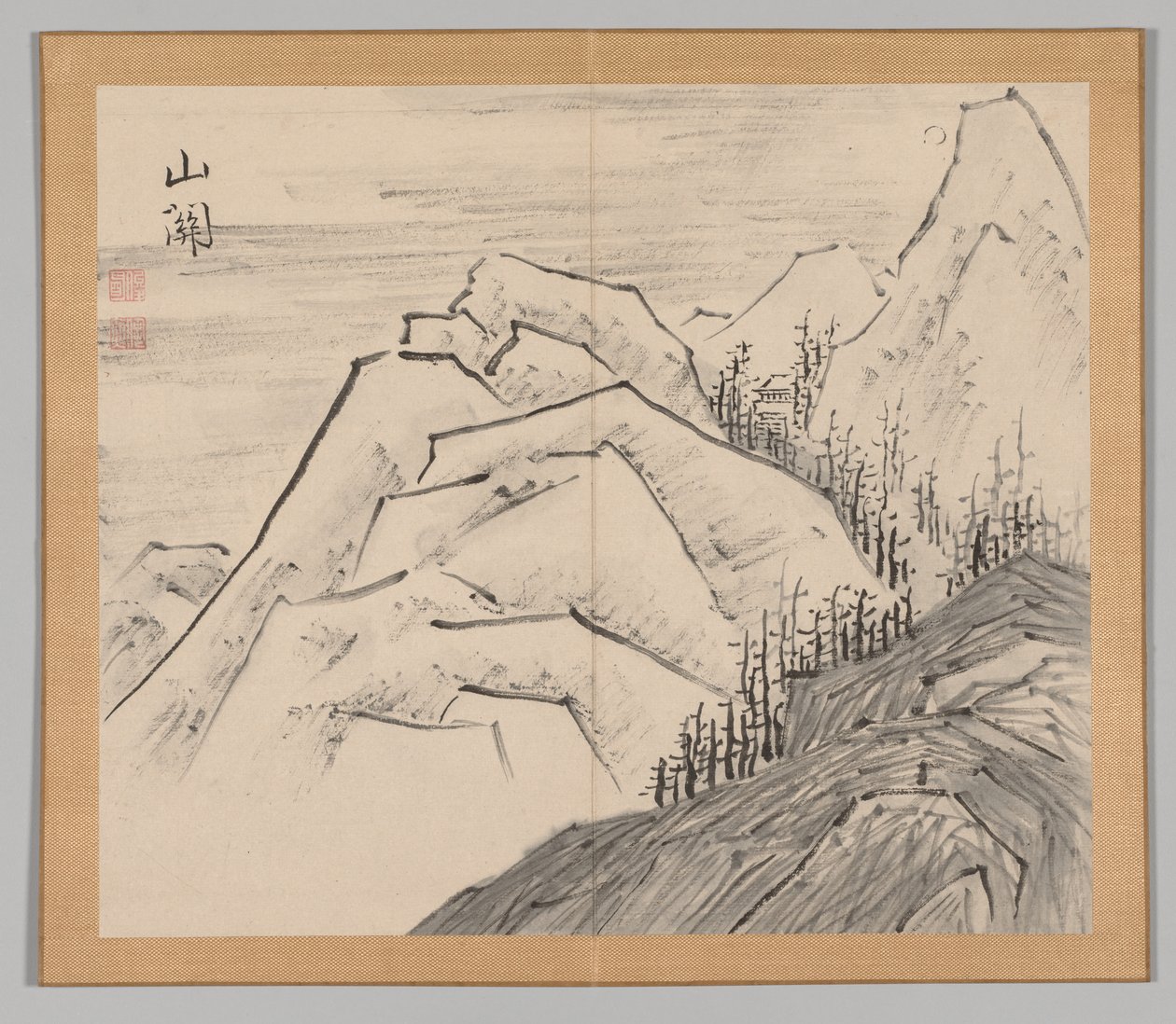 Dobbeltalbum med landskapsstudier etter Ikeno Taiga, bind 1 blad 29, 1700-tallet. av Aoki Shukuya