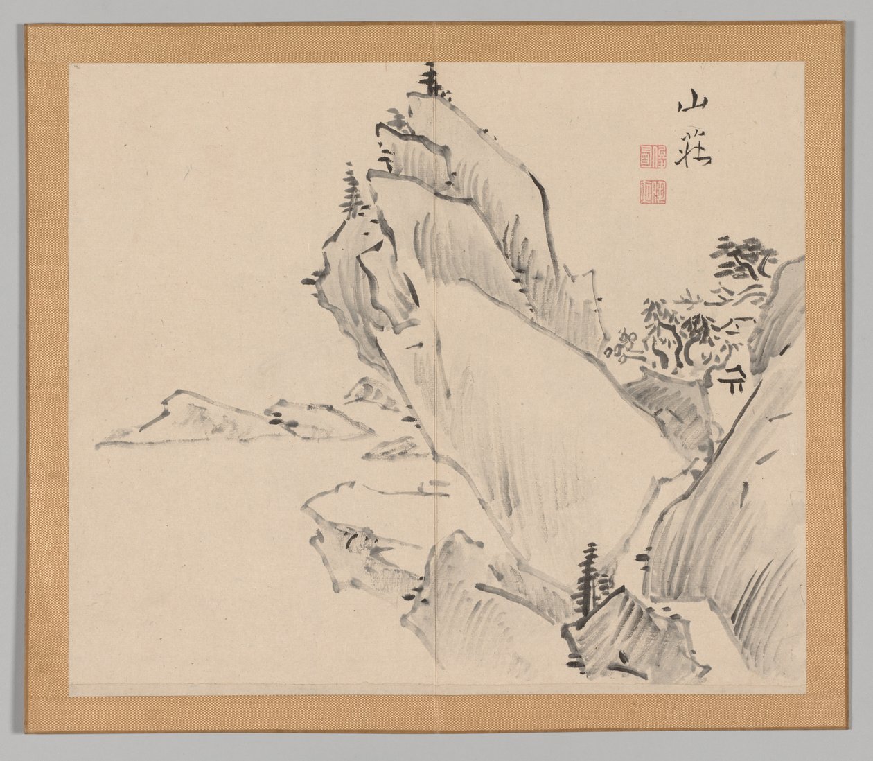 Dobbeltalbum med landskapsstudier etter Ikeno Taiga, bind 1 blad 30, 1700-tallet. av Aoki Shukuya