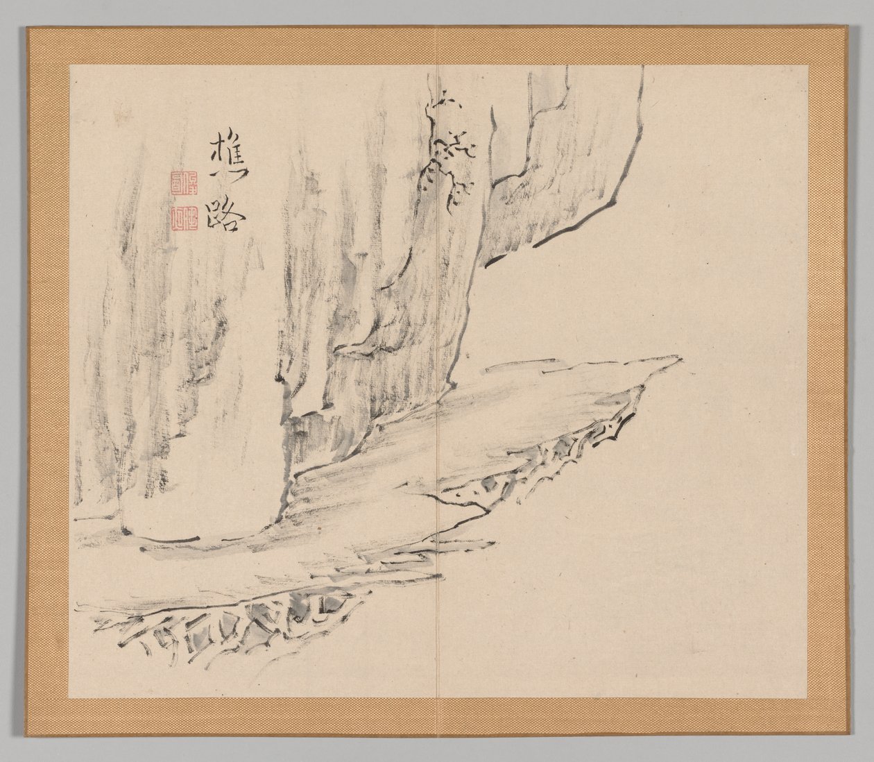 Dobbeltalbum med landskapsstudier etter Ikeno Taiga, bind 1 blad 31, 1700-tallet. av Aoki Shukuya