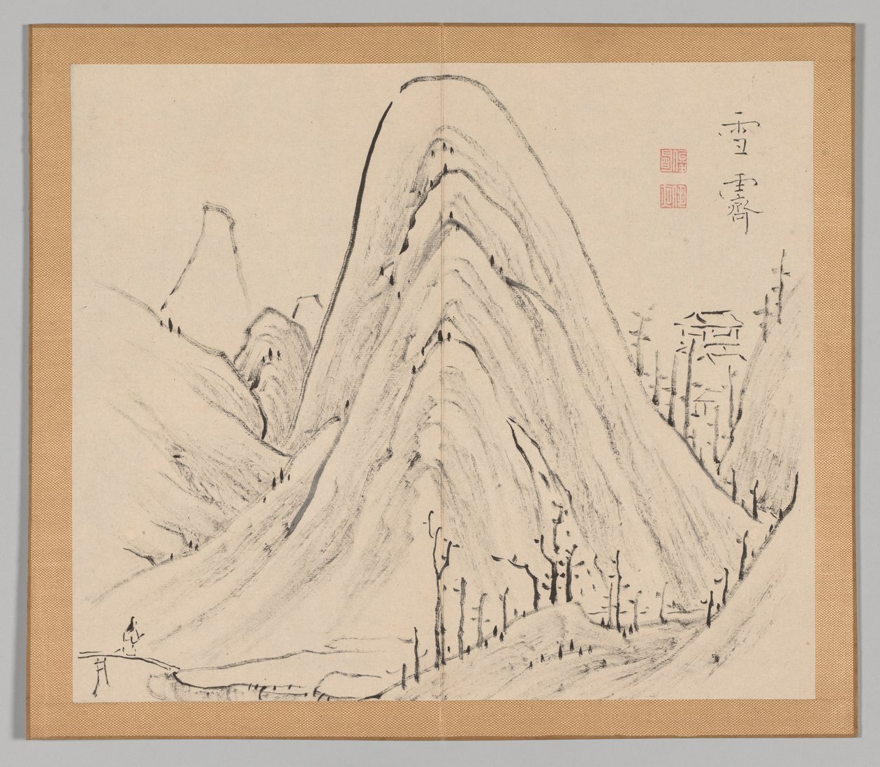 Dobbeltalbum med landskapsstudier etter Ikeno Taiga, bind 1 blad 33, 1700-tallet. av Aoki Shukuya