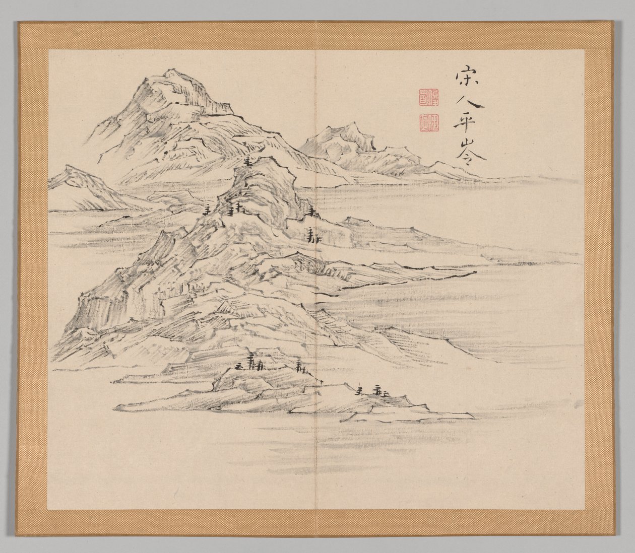 Dobbeltalbum med landskapsstudier etter Ikeno Taiga, bind 1 blad 35, 1700-tallet. av Aoki Shukuya
