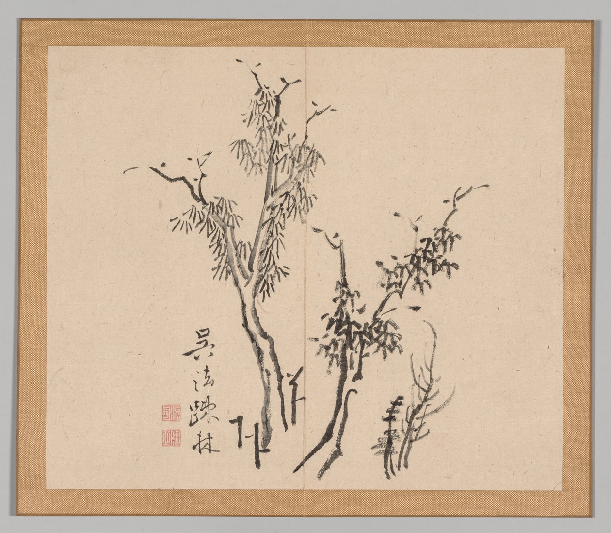 Dobbeltalbum med landskapsstudier etter Ikeno Taiga, bind 1 blad 5, 1700-tallet. av Aoki Shukuya