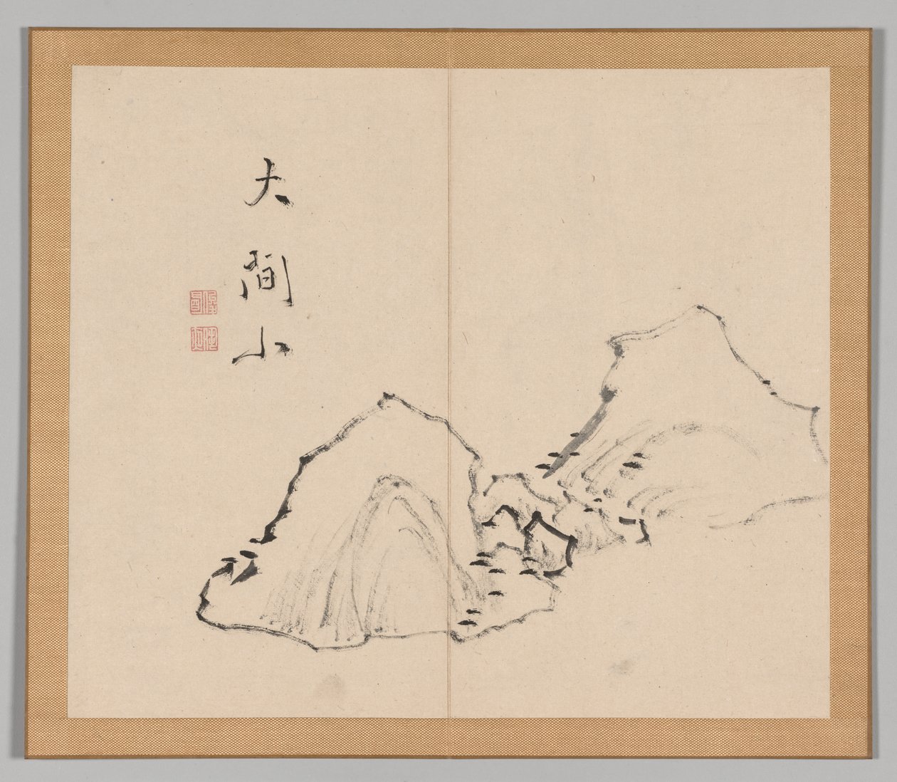 Dobbeltalbum med landskapsstudier etter Ikeno Taiga, bind 1 blad 6, 1700-tallet. av Aoki Shukuya