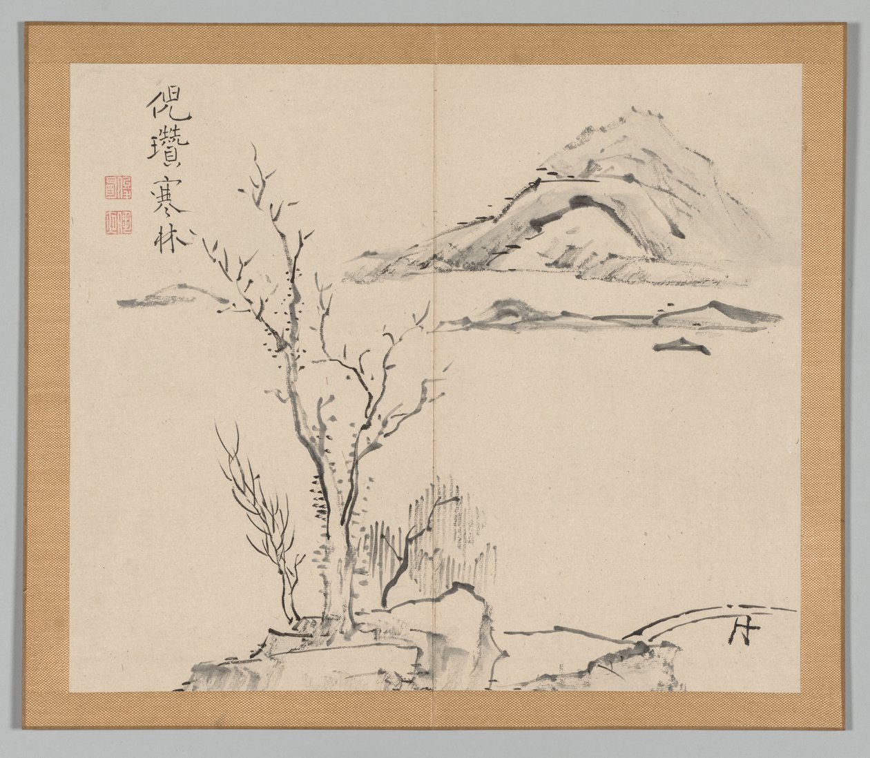 Dobbeltalbum med landskapsstudier etter Ikeno Taiga, bind 2 blad 11, 1700-tallet. av Aoki Shukuya