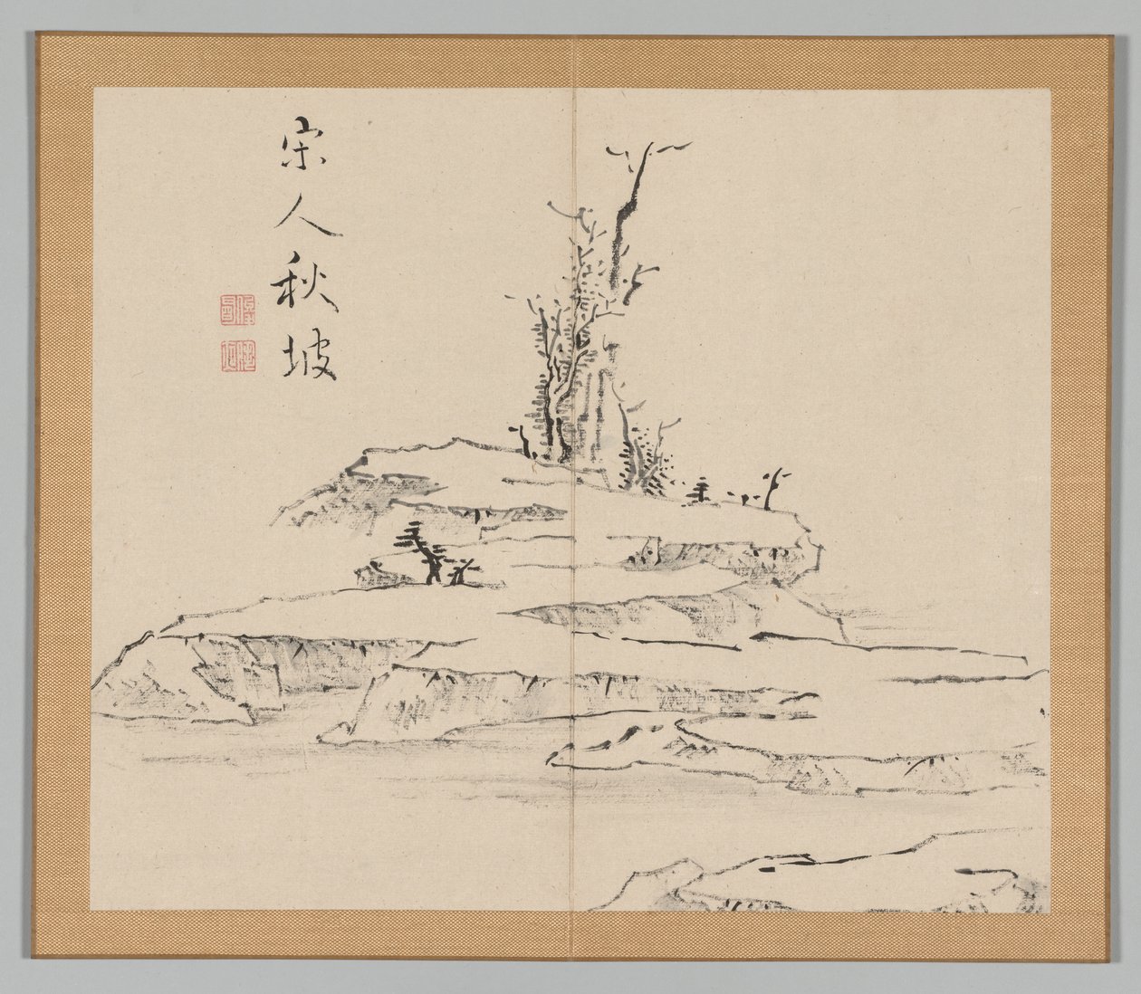 Dobbeltalbum med landskapsstudier etter Ikeno Taiga, bind 2 blad 12, 1700-tallet. av Aoki Shukuya