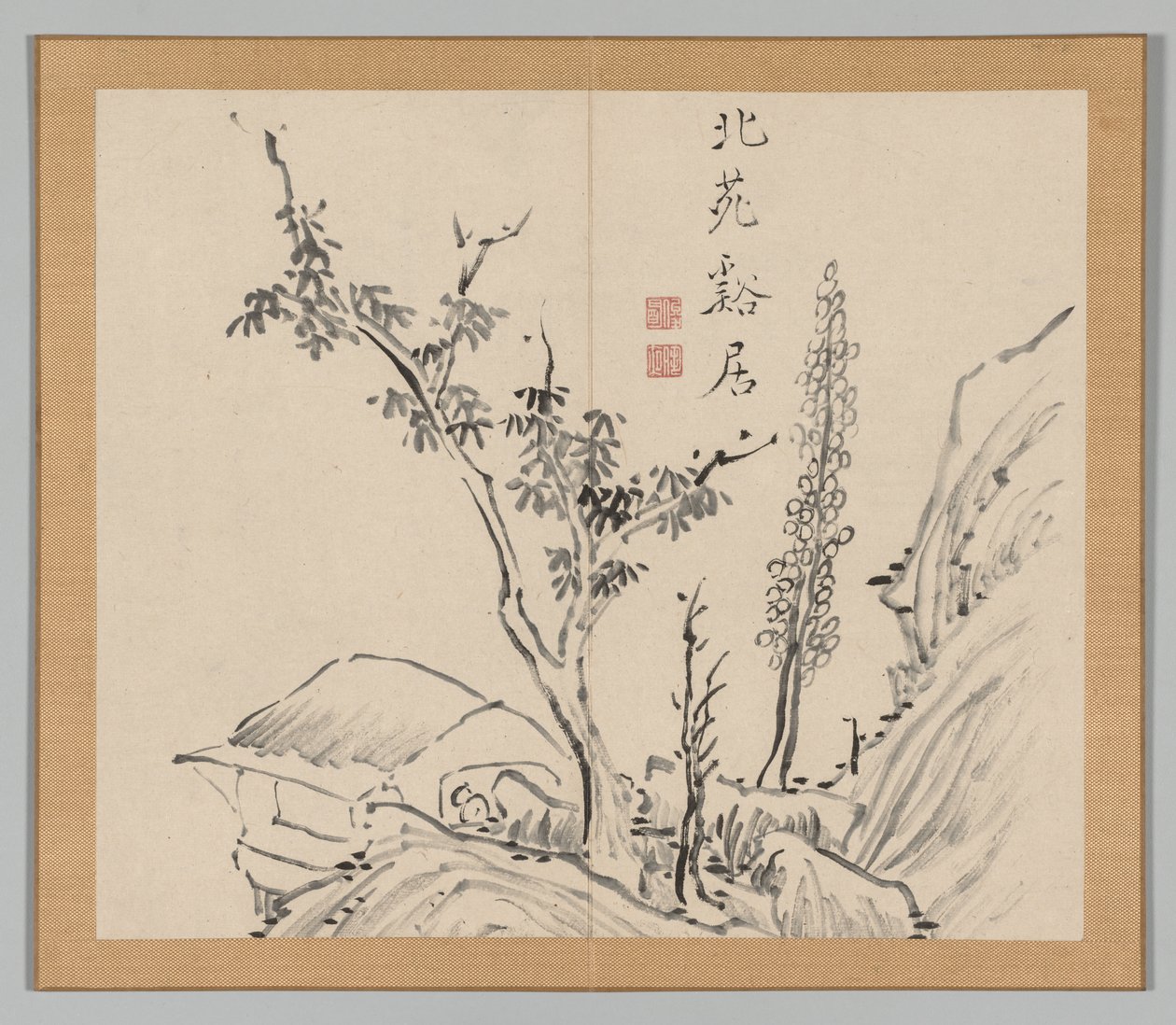 Dobbeltalbum med landskapsstudier etter Ikeno Taiga, bind 2 blad 13, 1700-tallet. av Aoki Shukuya