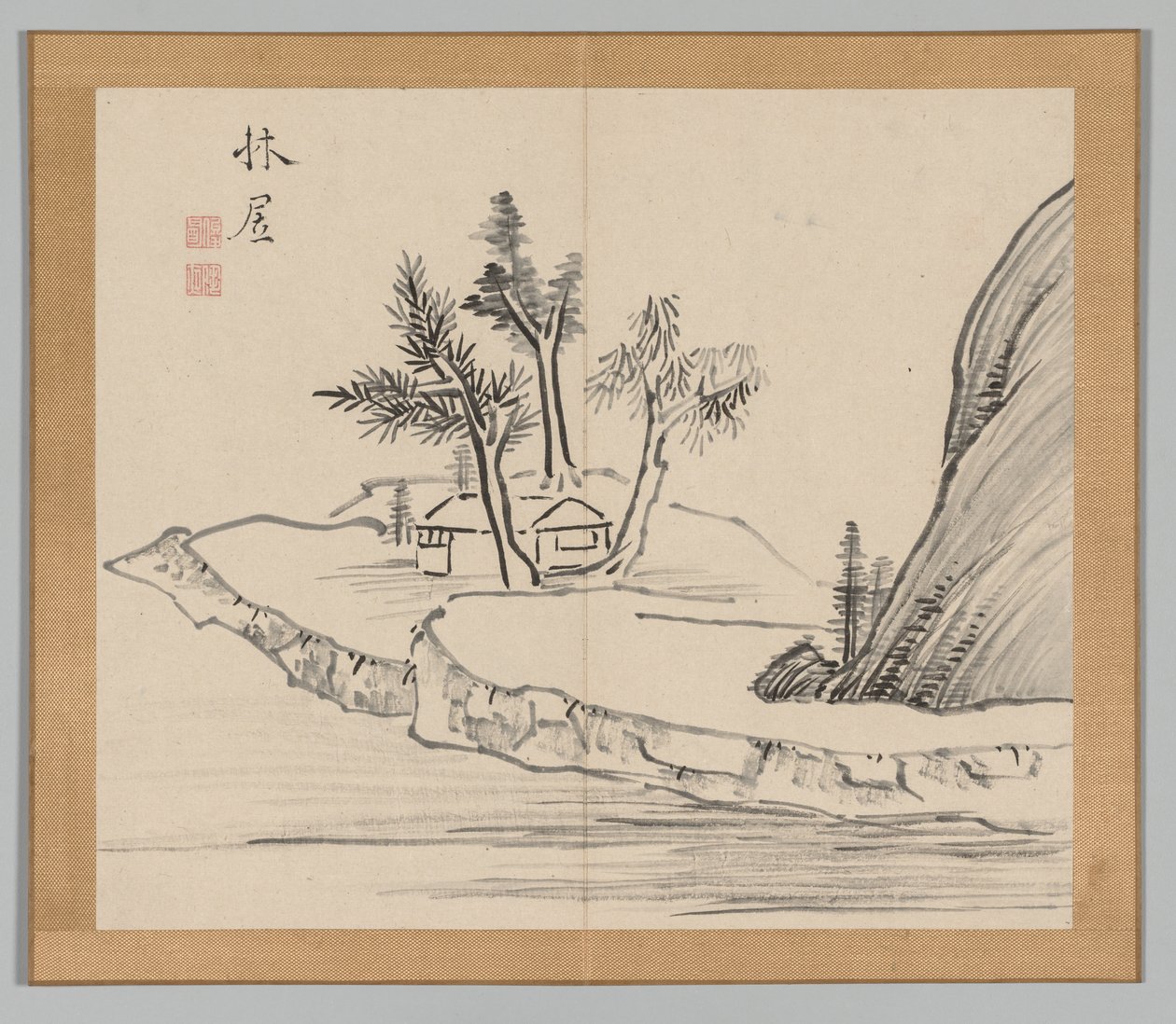 Dobbeltalbum med landskapsstudier etter Ikeno Taiga, bind 2 blad 22, 1700-tallet. av Aoki Shukuya