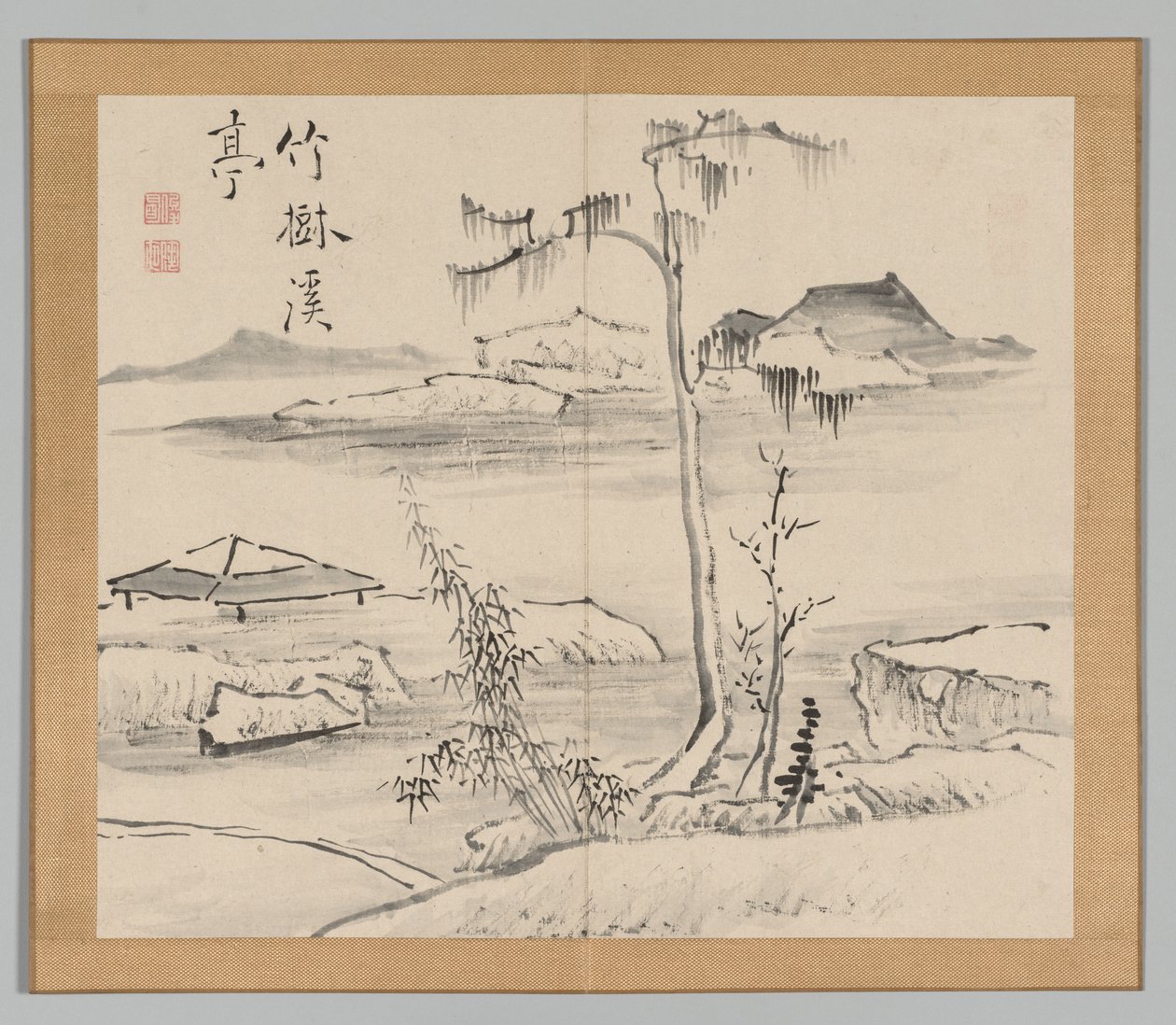 Dobbeltalbum med landskapsstudier etter Ikeno Taiga, bind 2 blad 24, 1700-tallet. av Aoki Shukuya