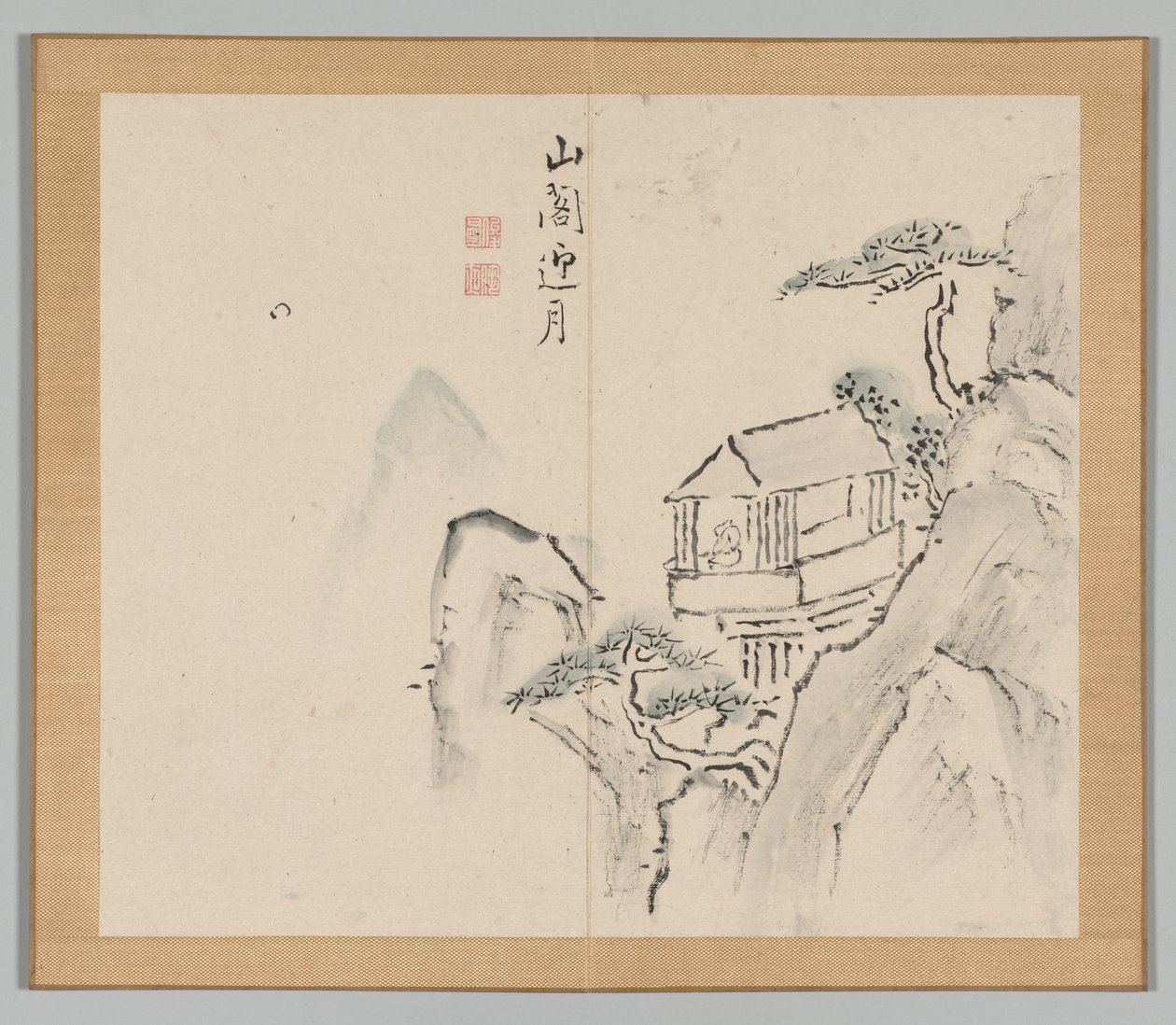 Dobbeltalbum med landskapsstudier etter Ikeno Taiga, bind 2 blad 31, 1700-tallet. av Aoki Shukuya
