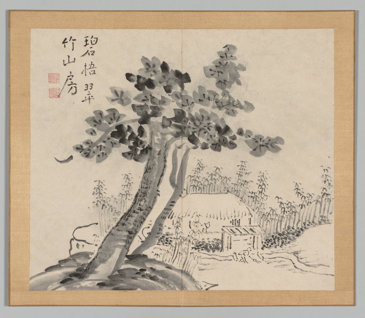 Dobbeltalbum med landskapsstudier etter Ikeno Taiga, bind 2 blad 32, 1700-tallet. av Aoki Shukuya