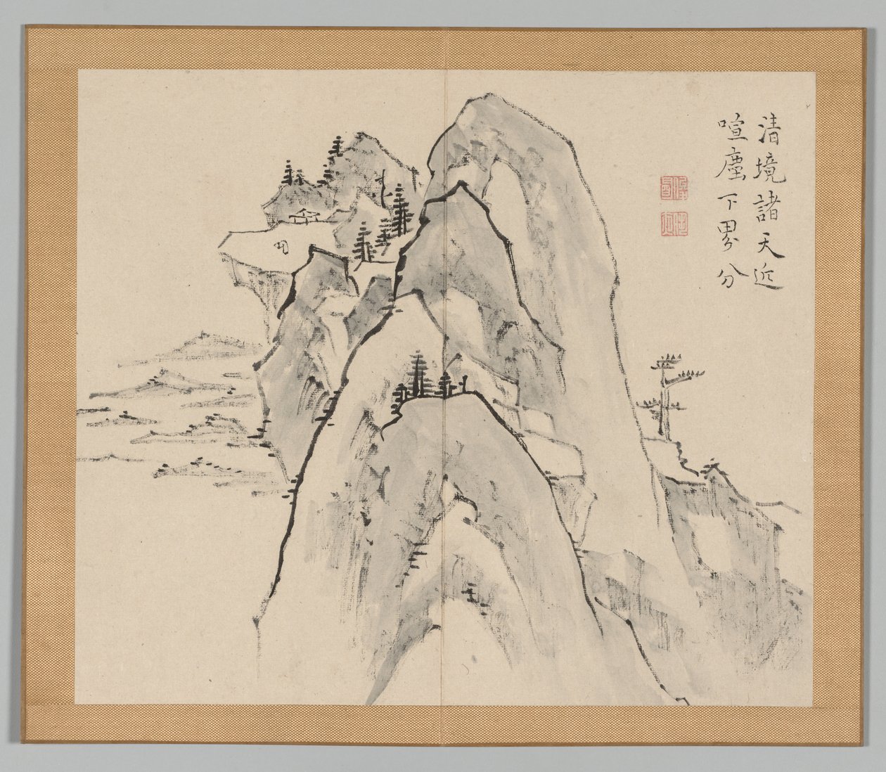 Dobbeltalbum med landskapsstudier etter Ikeno Taiga, bind 2 blad 33, 1700-tallet. av Aoki Shukuya