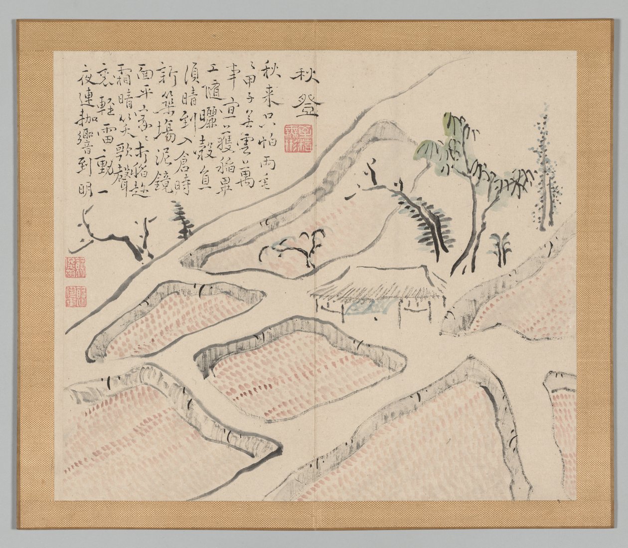 Dobbeltalbum med landskapsstudier etter Ikeno Taiga, bind 2 blad 35, 1700-tallet. av Aoki Shukuya