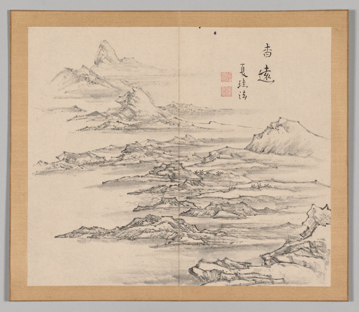 Dobbeltalbum med landskapsstudier etter Ikeno Taiga, bind 2 blad 5, 1700-tallet. av Aoki Shukuya