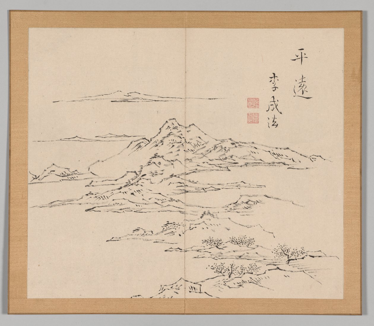 Dobbeltalbum med landskapsstudier etter Ikeno Taiga, bind 2 blad 8, 1700-tallet. av Aoki Shukuya