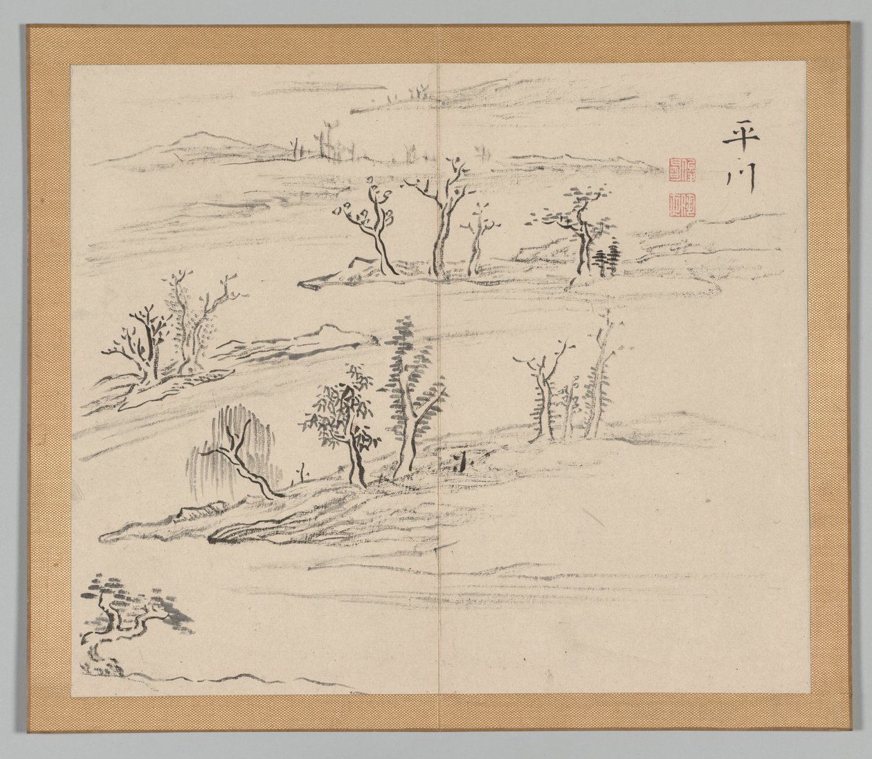 Dobbeltalbum med landskapsstudier etter Ikeno Taiga, bind 2 blad 9, 1700-tallet. av Aoki Shukuya