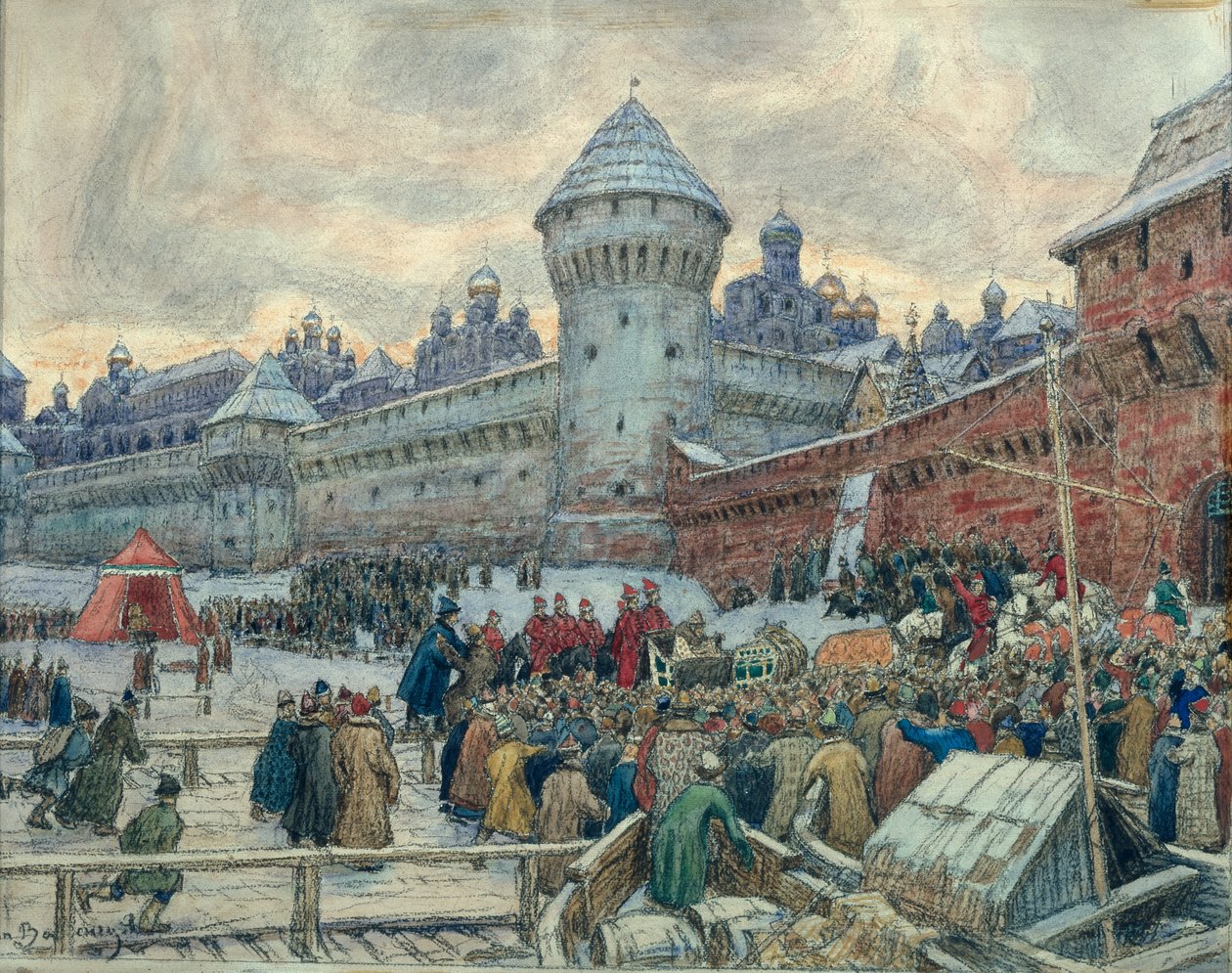 Det gamle Moskva, avgang etter en kamp av Apollinari Mikhailovich Vasnetsov