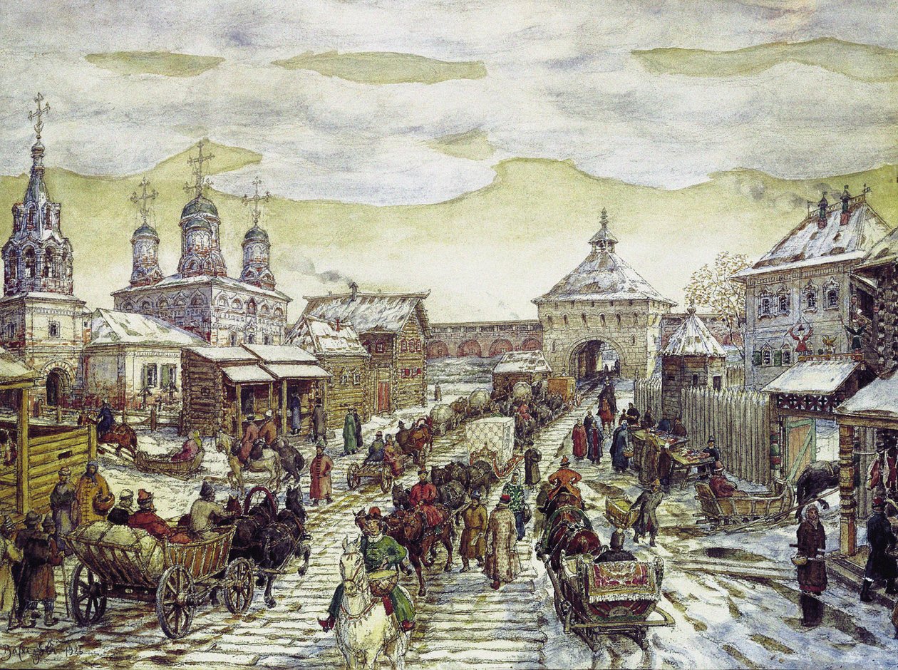 Ved Myasnitskaya-portene til Bely Gorod i Moskva i det XVII århundre, 1926 av Apollinari Mikhailovich Vasnetsov