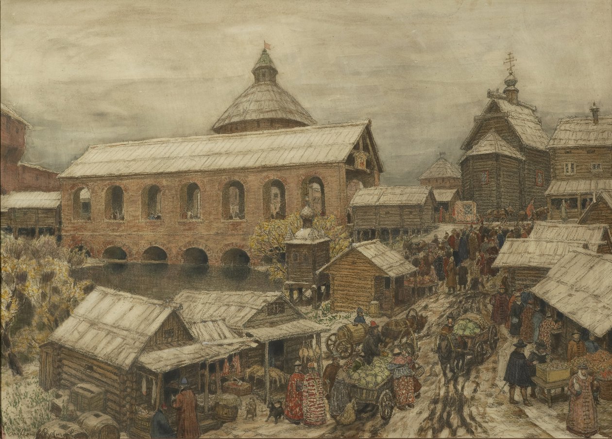 Gamle Moskva. Okhotny Ryad Hunting Row, 1900-1910-tallet av Apollinari Mikhailovich Vasnetsov