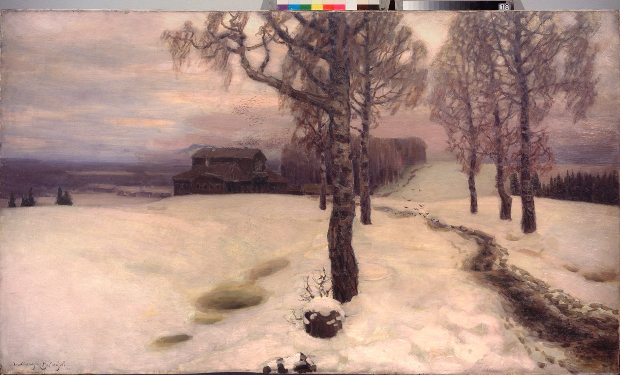 A Breath of Spring - Maleri av Appolinari Mikhaylovich Vasnetsov (1856-1933), olje på lerret av Apollinari Mikhailovich Vasnetsov