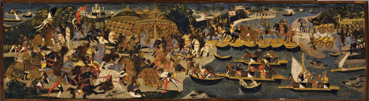 Kamp mellom athenerne og perserne, Cassone Panel, 1463 (tempera og olje med gull og sølvblad på tre) av Apollonio di Giovanni di Tommaso
