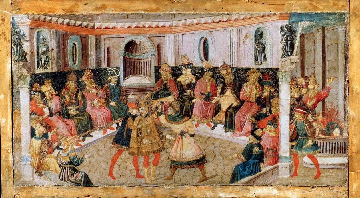 Mordet på Julius Cæsar, 1400-tallet. av Apollonio di Giovanni di Tommaso