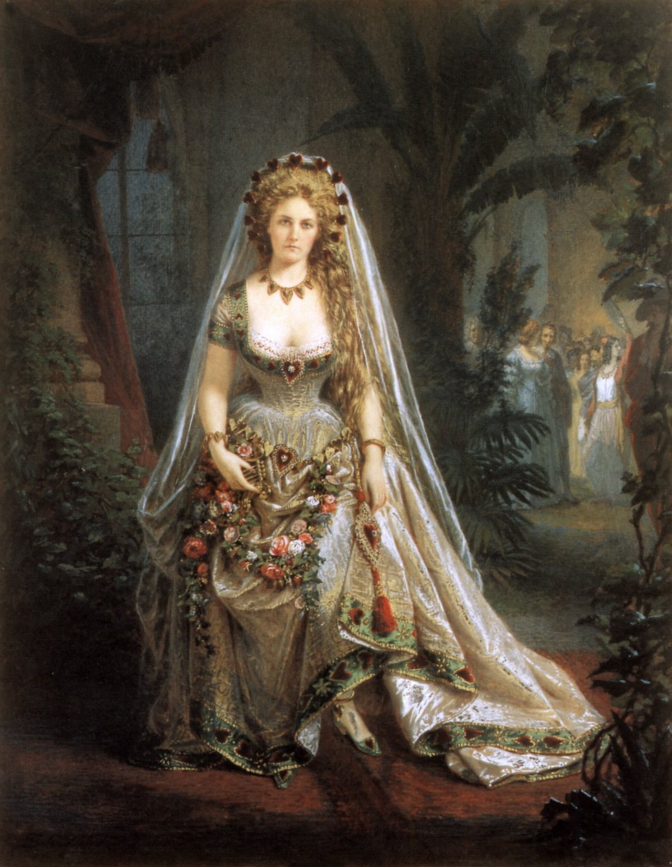 Grevinnen av Castiglione som hjertenes dronning, etter et fotografi av Pierre-Louis Pierson (1822-1913) 1861-63 (saltet papirtrykk overmalt med gouache) av Aquilin Schad