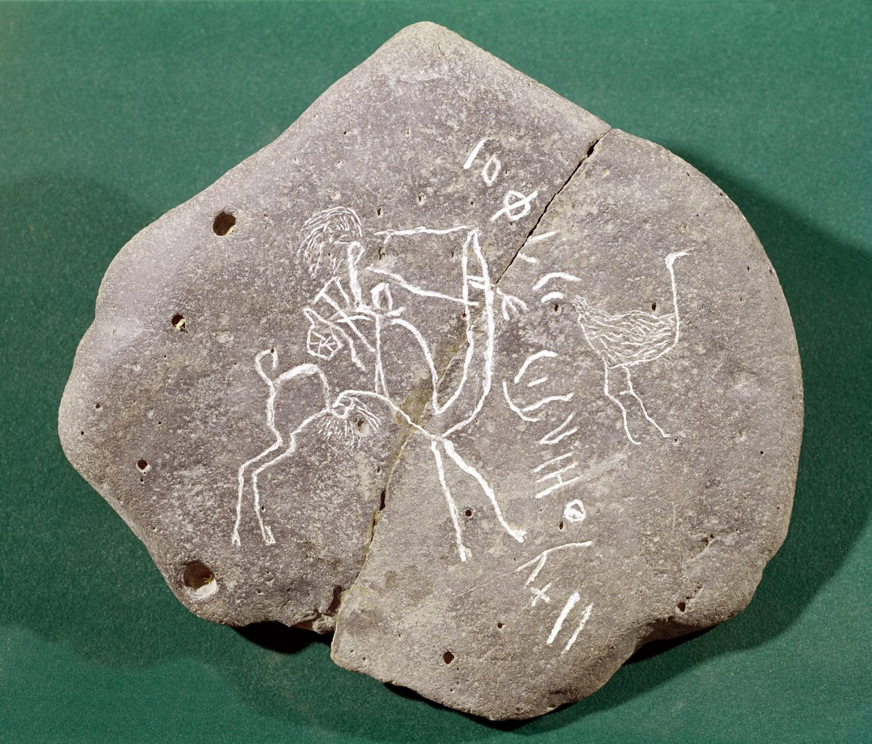 Stein innskrevet med en jeger i ørkenen og en safaittisk inskripsjon, 1. århundre f.Kr.-3. århundre e.Kr. av Arabic School