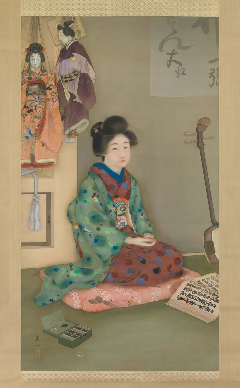 Kvinnelig sang for Joruri dukketeater, ca. 1920. av Arai Kou
