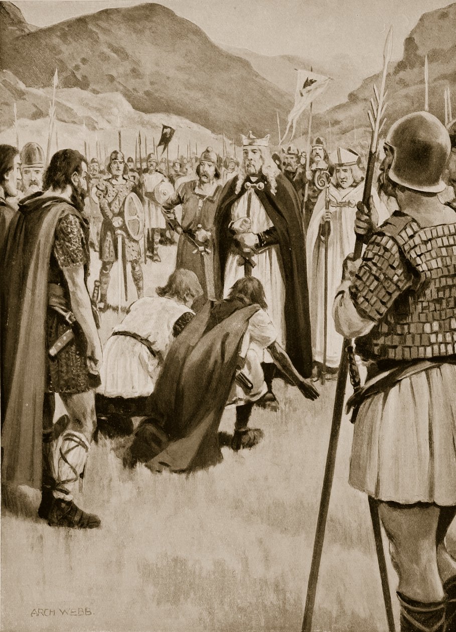 Council of Dacor, 926, da Athelstan drev ut Guthfrith, den unge kongen av danske Northumbria, illustrasjon fra 